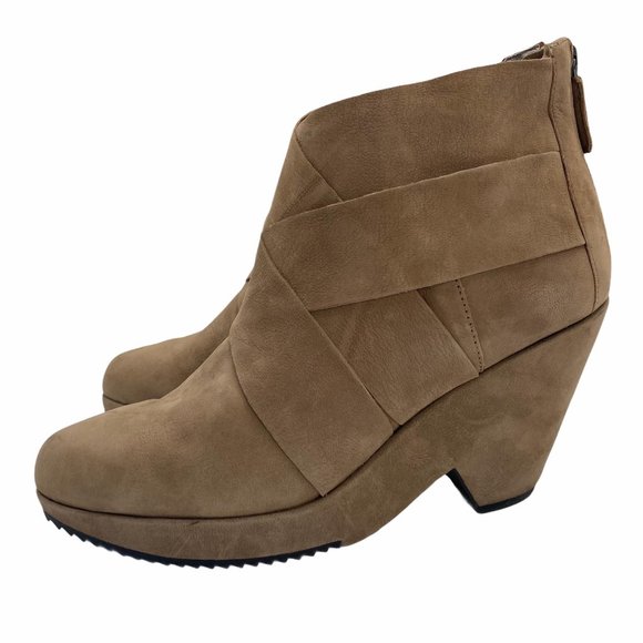 Eileen Fisher Tan Leather Dream Woven Ankle Boot 8 - Picture 3 of 11